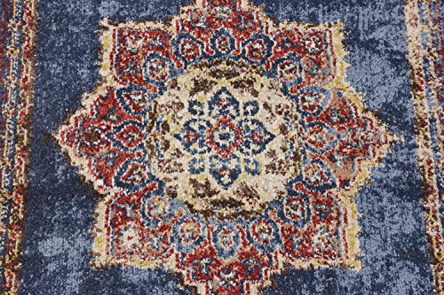 Unique Loom Utopia Collection Traditional Classic Vintage Inspired Area Rug with Warm Hues, 2 ft 7 in x 10 ft, Navy Blue/Burgundy