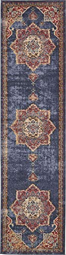 Unique Loom Utopia Collection Traditional Classic Vintage Inspired Area Rug with Warm Hues, 2 ft 7 in x 10 ft, Navy Blue/Burgundy