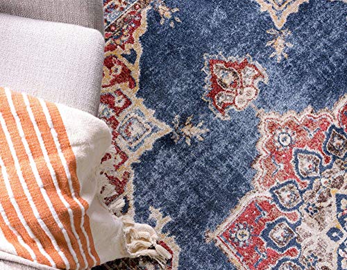 Unique Loom Utopia Collection Traditional Classic Vintage Inspired Area Rug with Warm Hues, 2 ft 7 in x 10 ft, Navy Blue/Burgundy