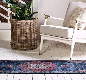 Unique Loom Utopia Collection Traditional Classic Vintage Inspired Area Rug with Warm Hues, 2 ft 7 in x 10 ft, Navy Blue/Burgundy