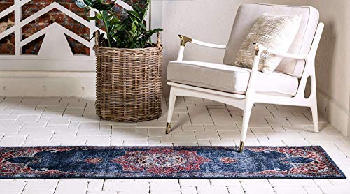 Unique Loom Utopia Collection Traditional Classic Vintage Inspired Area Rug with Warm Hues, 2 ft 7 in x 10 ft, Navy Blue/Burgundy