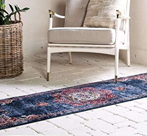 Unique Loom Utopia Collection Traditional Classic Vintage Inspired Area Rug with Warm Hues, 2 ft 7 in x 10 ft, Navy Blue/Burgundy