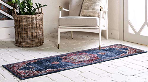 Unique Loom Utopia Collection Traditional Classic Vintage Inspired Area Rug with Warm Hues, 2 ft 7 in x 10 ft, Navy Blue/Burgundy