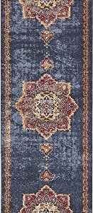 Unique Loom Utopia Collection Traditional Classic Vintage Inspired Area Rug with Warm Hues, 2 ft 7 in x 10 ft, Navy Blue/Burgundy