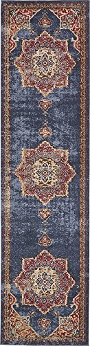 Unique Loom Utopia Collection Traditional Classic Vintage Inspired Area Rug with Warm Hues, 2 ft 7 in x 10 ft, Navy Blue/Burgundy