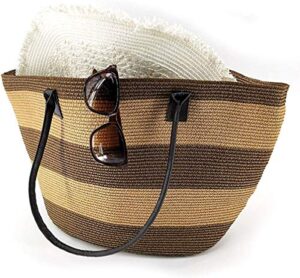 we we large canvas straw beach bag pool bag waterproof beach tote bags for women travel shoulder handbag