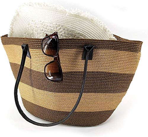 We We Large Canvas Straw Beach bag Pool Bag Waterproof Beach Tote Bags for Women Travel Shoulder Handbag