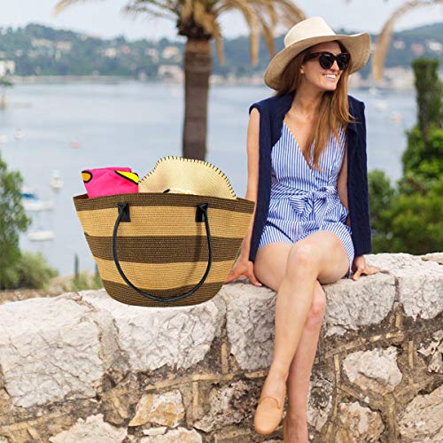 We We Large Canvas Straw Beach bag Pool Bag Waterproof Beach Tote Bags for Women Travel Shoulder Handbag