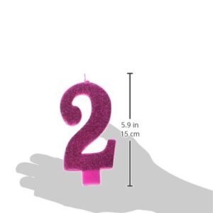 amscan Numerical Candles, Numeral #2 Large Glitter Candle, Party Supplies, Pink, 5 1/4"