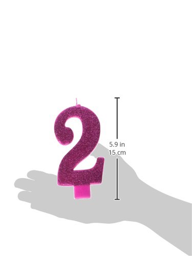 amscan Numerical Candles, Numeral #2 Large Glitter Candle, Party Supplies, Pink, 5 1/4"