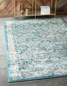 unique loom oslo collection traditional botanical teal area rug (5′ x 8′)