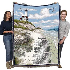 Pure Country Weavers Jesus Footprints in The Sand 2 Blanket - Religious Gift Tapestry Throw Woven from Cotton - Made in The USA (72x54)