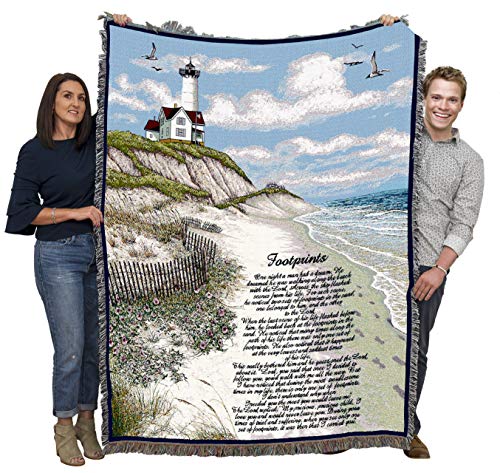 Pure Country Weavers Jesus Footprints in The Sand 2 Blanket - Religious Gift Tapestry Throw Woven from Cotton - Made in The USA (72x54)