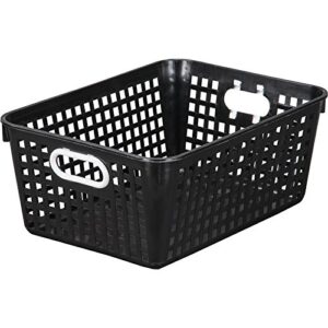 Really Good Stuff - 160016BK Multi-Purpose Plastic Storage Baskets for Classroom or Home Use - Stackable Mesh Plastic Baskets with Grip Handles 13" x 10" (Black - Set of 12)