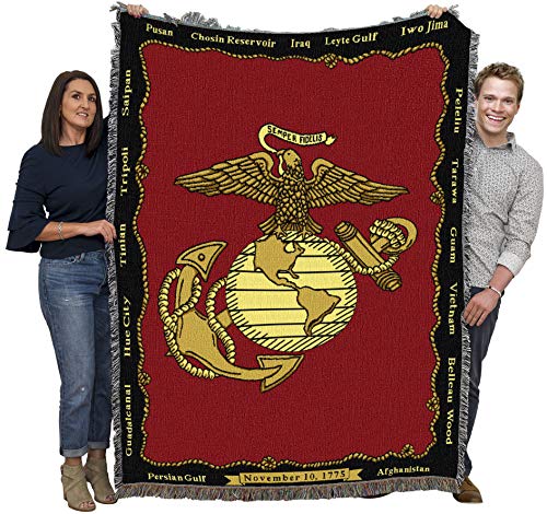 Pure Country Weavers US Marine Corps - Emblem Blanket - Gift Military Tapestry Throw Woven from Cotton - Made in The USA (72x54)