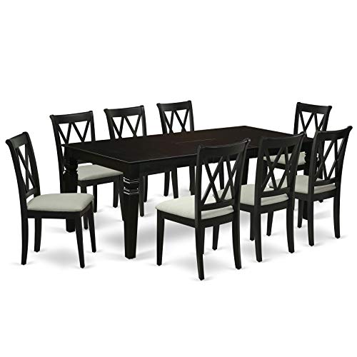 EAST WEST FURNITURE 9Pc Dining Set Includes a Rectangle Dining Table with Butterfly Leaf and Eight Double X Back Microfiber Seat Kitchen Chairs, Black Finish