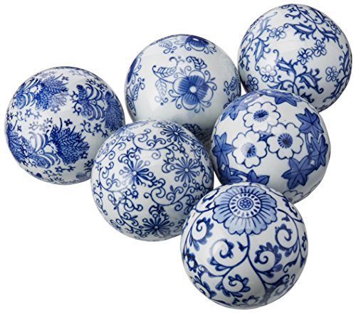 Oriental Furniture 3" Blue & White Decorative Porcelain Ball Set(B)