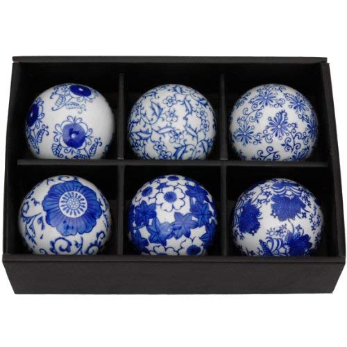 Oriental Furniture 3" Blue & White Decorative Porcelain Ball Set(B)