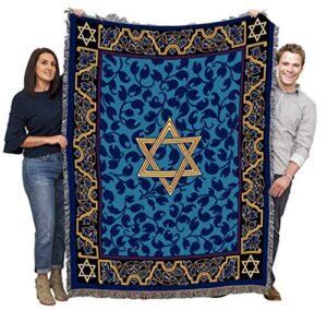 pure country weavers magen david blanket – star of david – gift hanukkah tapestry throw woven from cotton – made in the usa (72×54)