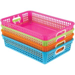 really good stuff plastic desktop paper storage baskets for classroom or home use – plastic mesh baskets in fun neon colors – 14.25” x 10” – (set of 4)