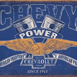 Desperate Enterprises Chevy Power Restricted Tin Sign - Nostalgic Vintage Metal Wall Decor - Made in USA