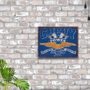 Desperate Enterprises Chevy Power Restricted Tin Sign - Nostalgic Vintage Metal Wall Decor - Made in USA