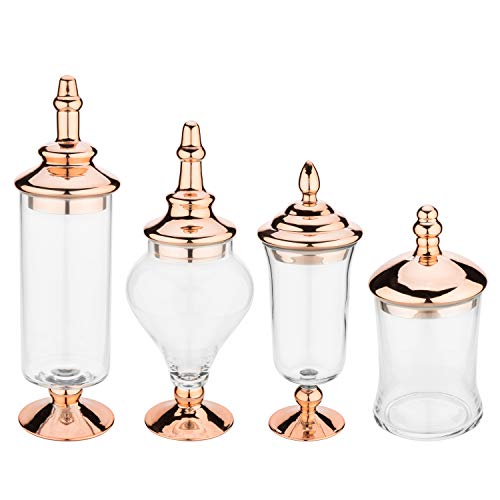 MyGift 4pcs Clear Glass Apothecary Jars with Metallic Copper-Tone Lids