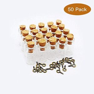 Healthcom 50 Pcs 0.5ML Small Vials Clear Glass Bottles Mini Tiny Jars Bottles with Corks Miniature Glass Bottle With Cork Gift DIY Decoration Empty Sample Jars Small,Arts Crafts,Party Favors,50 Bottles + 50 Screws