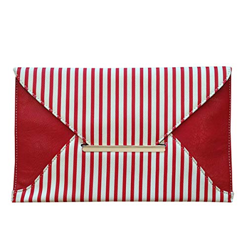 JNB Striped Envelope Clutch, Red