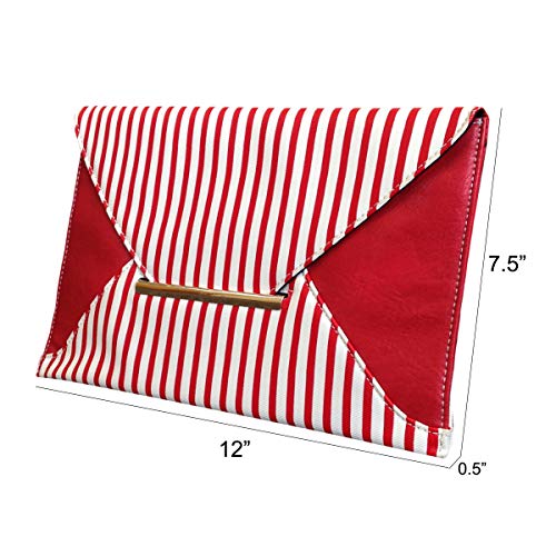 JNB Striped Envelope Clutch, Red