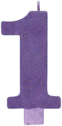 Numeral #1 Large Glitter Candle - Purple, Party Favor