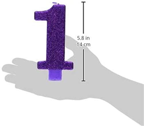 Numeral #1 Large Glitter Candle - Purple, Party Favor