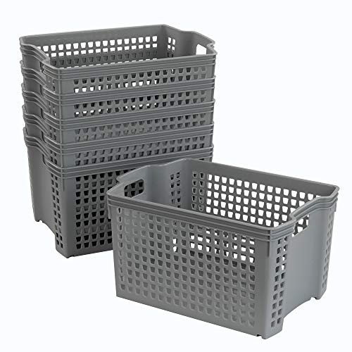 Cand Plastic Storage Baskets with Handles, Grey, Set of 6