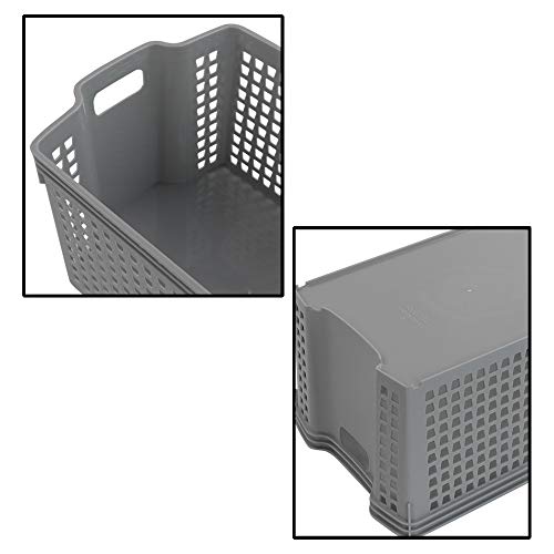 Cand Plastic Storage Baskets with Handles, Grey, Set of 6