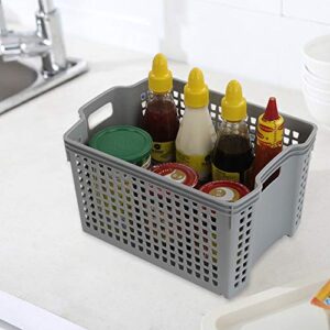 Cand Plastic Storage Baskets with Handles, Grey, Set of 6