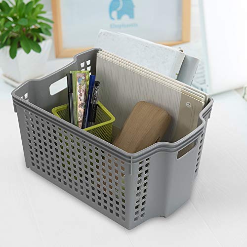 Cand Plastic Storage Baskets with Handles, Grey, Set of 6