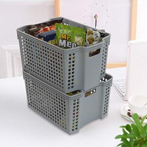 Cand Plastic Storage Baskets with Handles, Grey, Set of 6