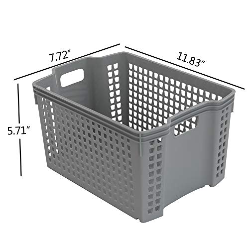 Cand Plastic Storage Baskets with Handles, Grey, Set of 6