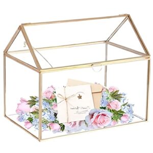 runigoo card box for wedding, glass gift boxes, clear terrarium card holder display box perfect for centerpiece decor, wedding receptions, graduation party supplies 9″x5.9″x7.5″ (only box)