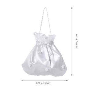 LUOEM Satin Bridal Wedding Money Bag White Bridal Bridesmaid Satin Flower Decorated Bag Handbag with Pearl for Dollar Dance Bridal Purse Wedding Favor