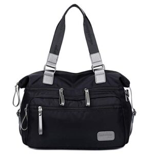 simu waterproof nylon shoulder bag travel work tote bag (black)