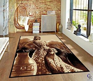 lady and leopard african theme area rug (5’ 3” x 7’ 5”)