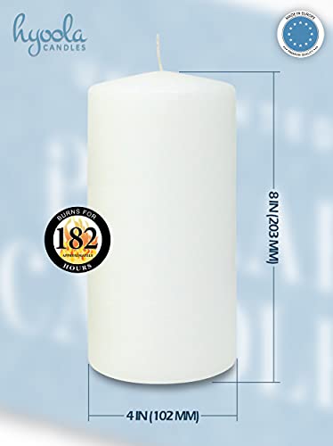 Hyoola White Pillar Candles 4x8 Inch - Unscented Pillar Candles - 2-Pack - European Made