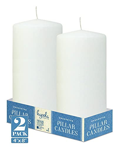 Hyoola White Pillar Candles 4x8 Inch - Unscented Pillar Candles - 2-Pack - European Made
