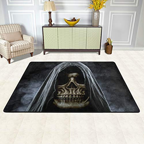 Top Carpenter Grim Reaper Portrait of Skull Area Rug Carpet for Living Room Bedroom 6'x4' Light Weight Polyester Fabric