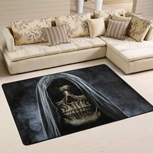 Top Carpenter Grim Reaper Portrait of Skull Area Rug Carpet for Living Room Bedroom 6'x4' Light Weight Polyester Fabric