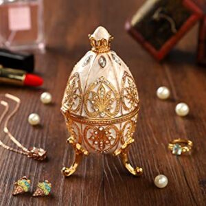 Furuida Trinket Box with Hinged White Faberge Egg Enameled Jewelry Box Classic Ornaments Metal Craft Gift for Home Decor