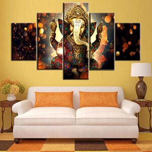 tumovo ganesha paintings house decorations living room 5 pieces/panel canvas wall art lord ganesha pictures posters and prints,modern artwork home decor-with wooden frame ready to hang(60”wx40”h)