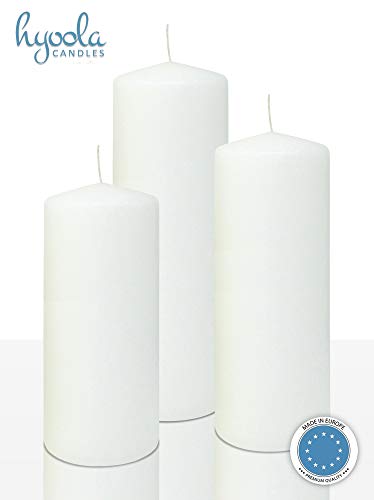 HYOOLA White Pillar Candles 3x7 Inch - Unscented Pillar Candles - 6-Pack - European Made