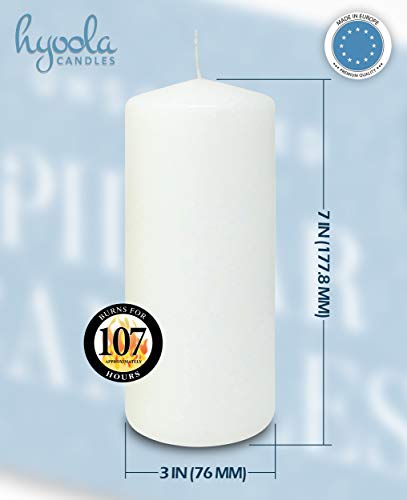 HYOOLA White Pillar Candles 3x7 Inch - Unscented Pillar Candles - 6-Pack - European Made